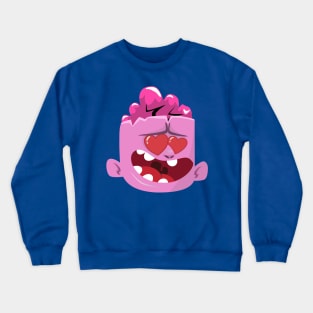 Cute pink brain monster with heart eye Crewneck Sweatshirt